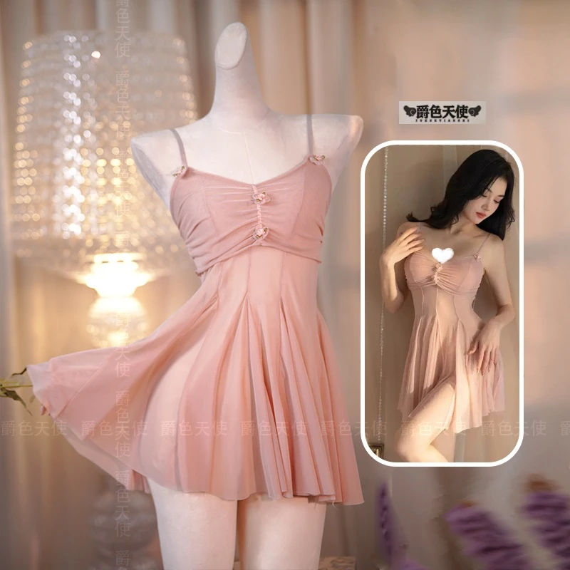 【樱花奶盖】（80-200斤）温柔吊带睡裙气质网纱连衣裙纯欲法式睡衣