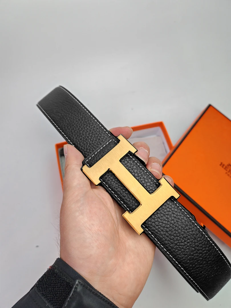 进口爱马H扣新款男仕皮带工字头字母平滑扣年轻商务休闲裤腰带潮