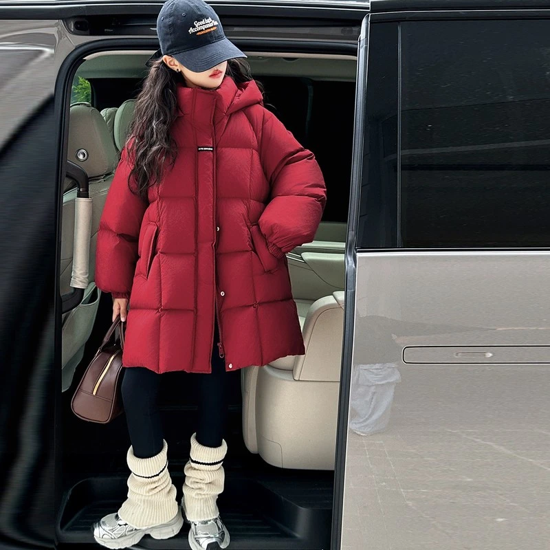 巴拉开门【商场同款】女童羽绒服新款洋气冬季初中生中长款白鸭绒