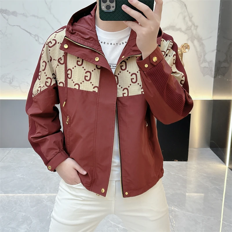 冰希欧版.高端轻奢男士连帽夹克拼接休闲时尚帅外套2025春季新款