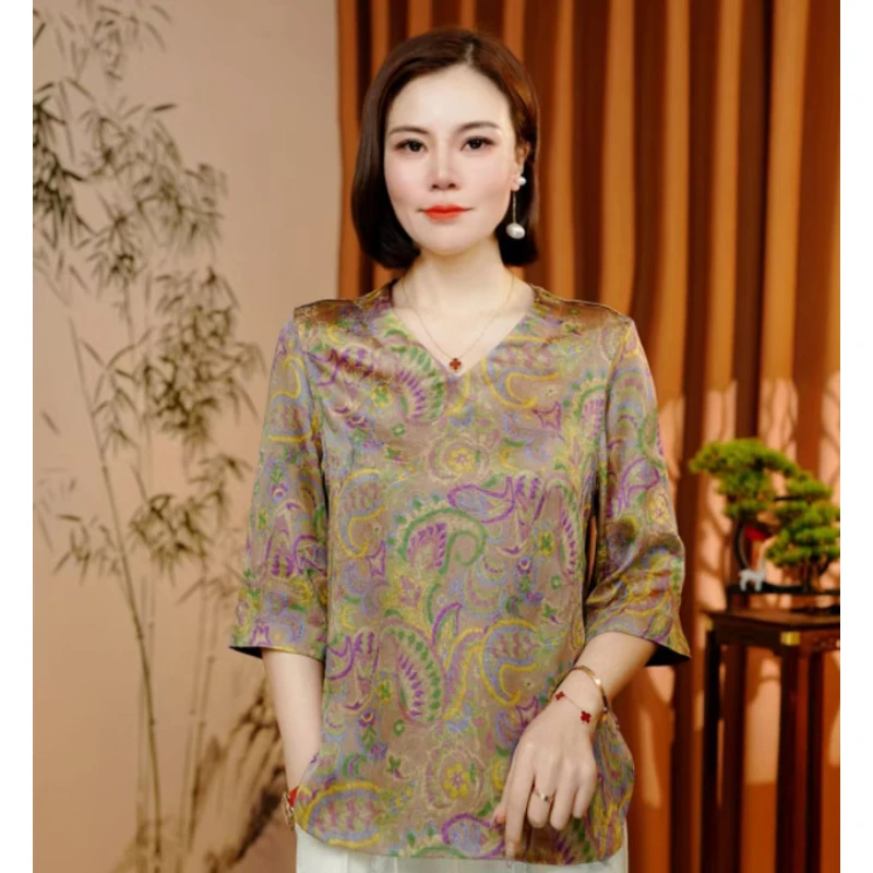 【延滨】2025新款早秋新中式T恤短袖刻花时尚优雅气质款581A