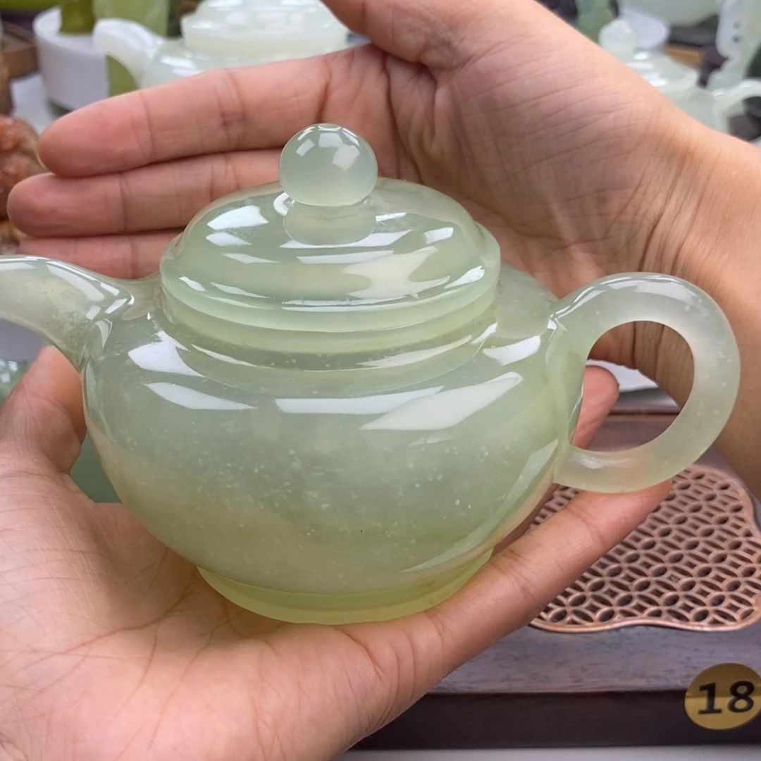『***』蛇纹石玉未镶嵌四大名玉茶壶