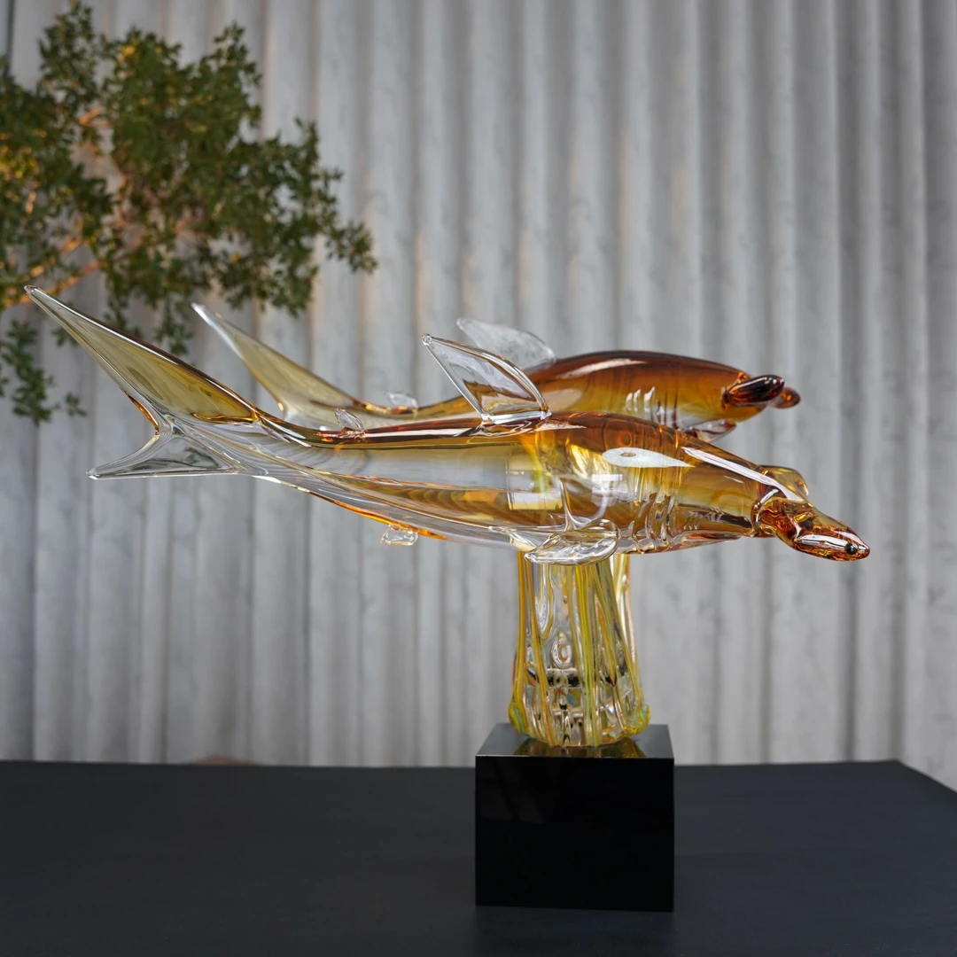 LING LONG HANG鲨鱼手工琉璃装饰艺术摆件雕塑轻奢高档