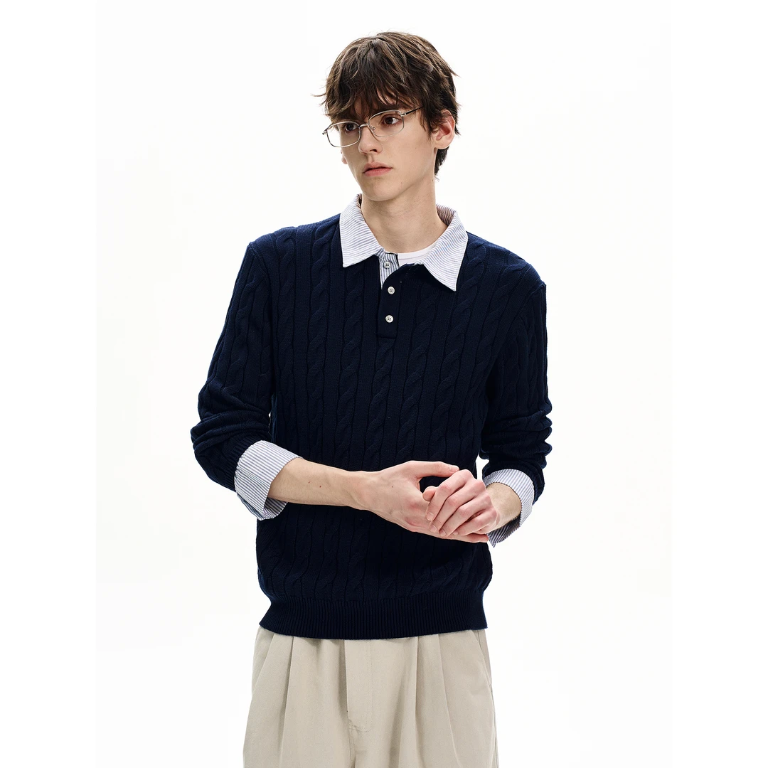 miu系毛衣针织翻领百搭条纹长袖拼接免烫针织衫外穿秋冬