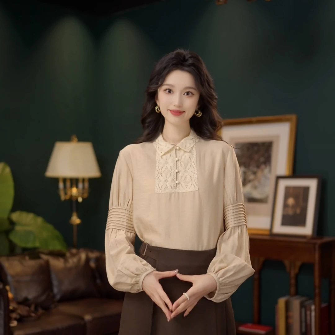 琦琦【梵肤子】港风复古纯色长袖衬衫宽松百搭上衣YE0706236