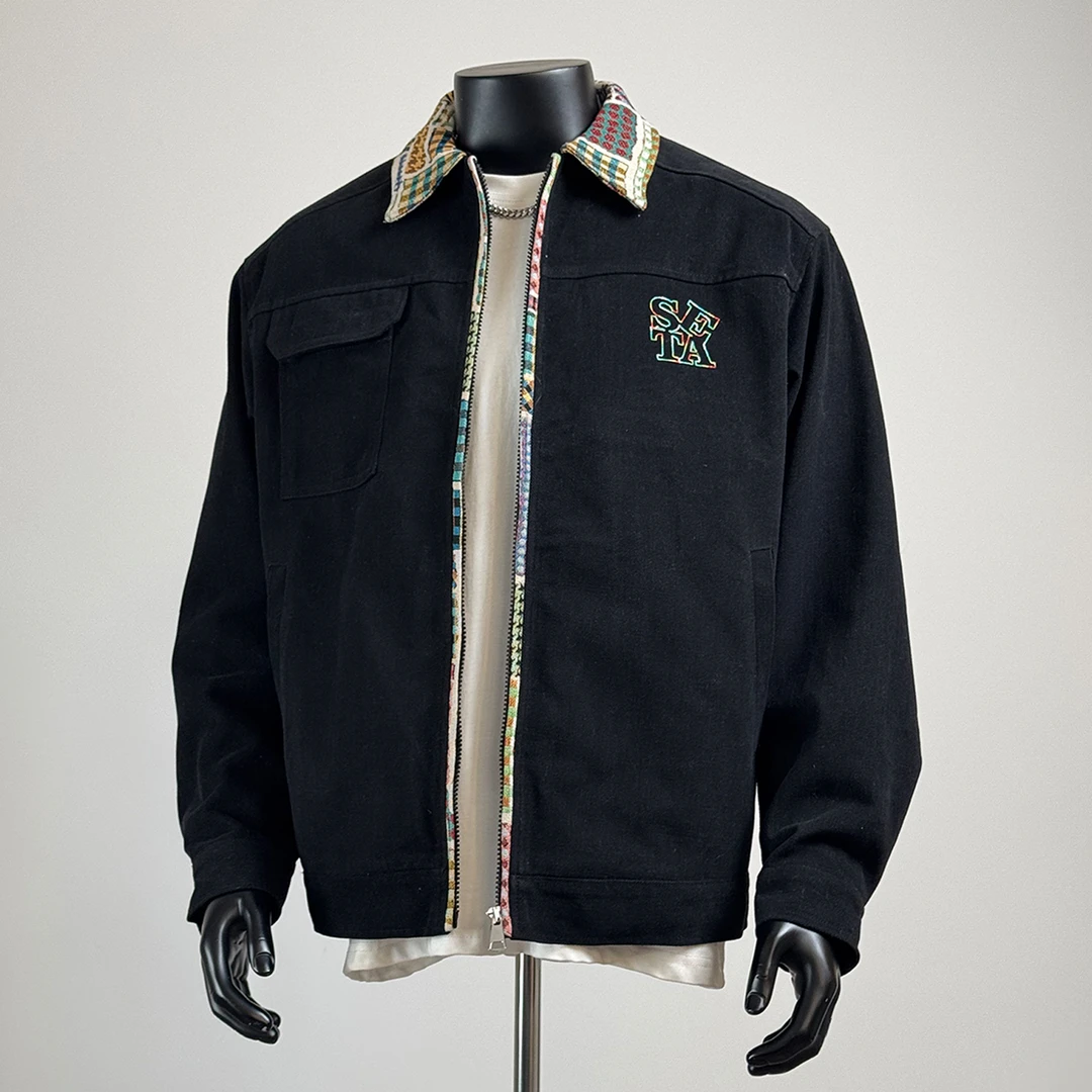 美式复古翻领工装夹克男士春季高级感百搭拼接休闲潮流设计感外套