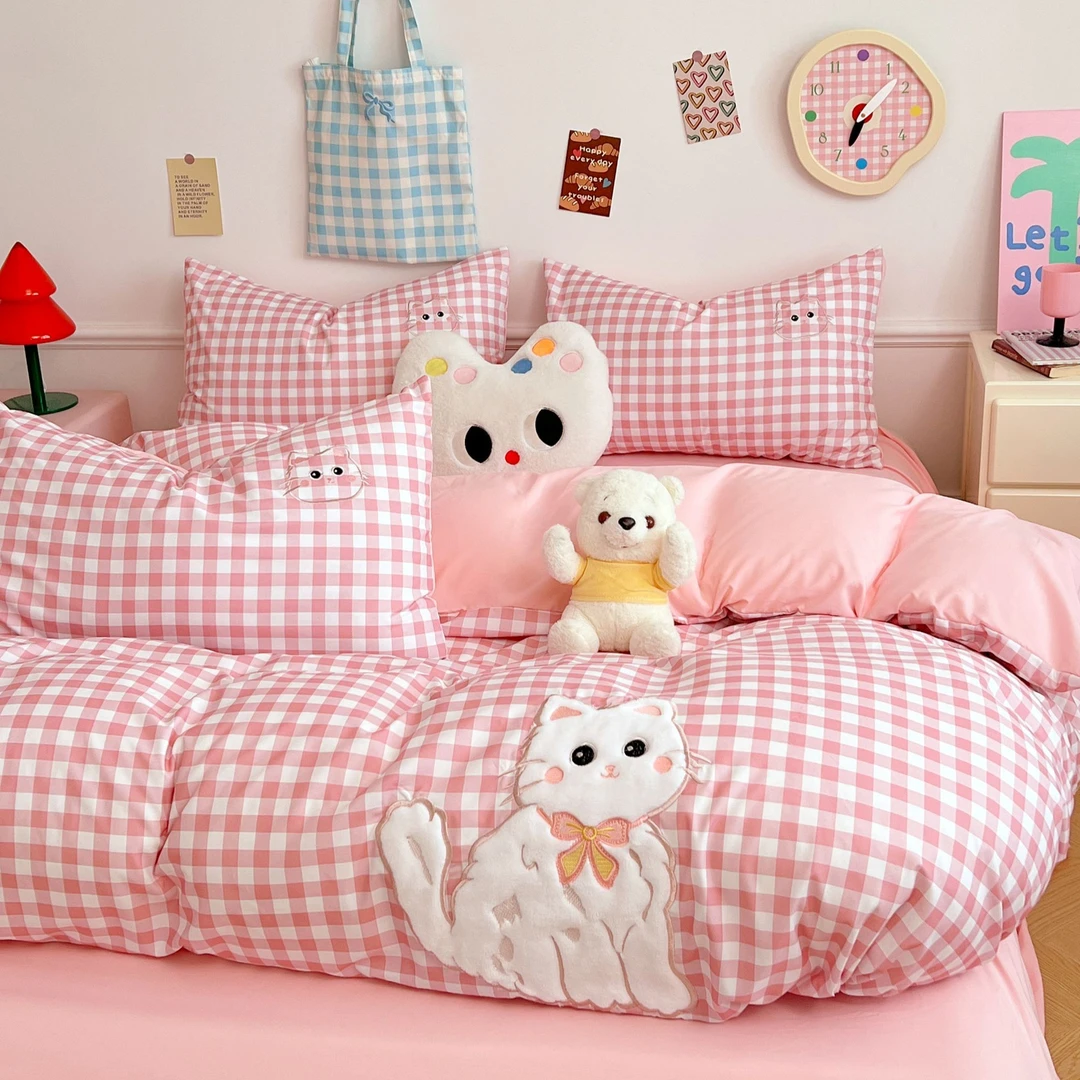 2025新款卡通水洗棉毛巾绣床上四件套春夏被套被罩床单宿舍三件套