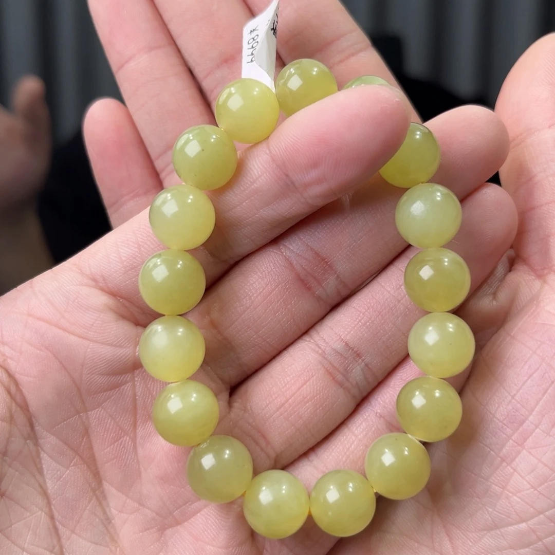 和田玉未镶嵌手链天然和田玉新疆若羌黄口圆珠卡12