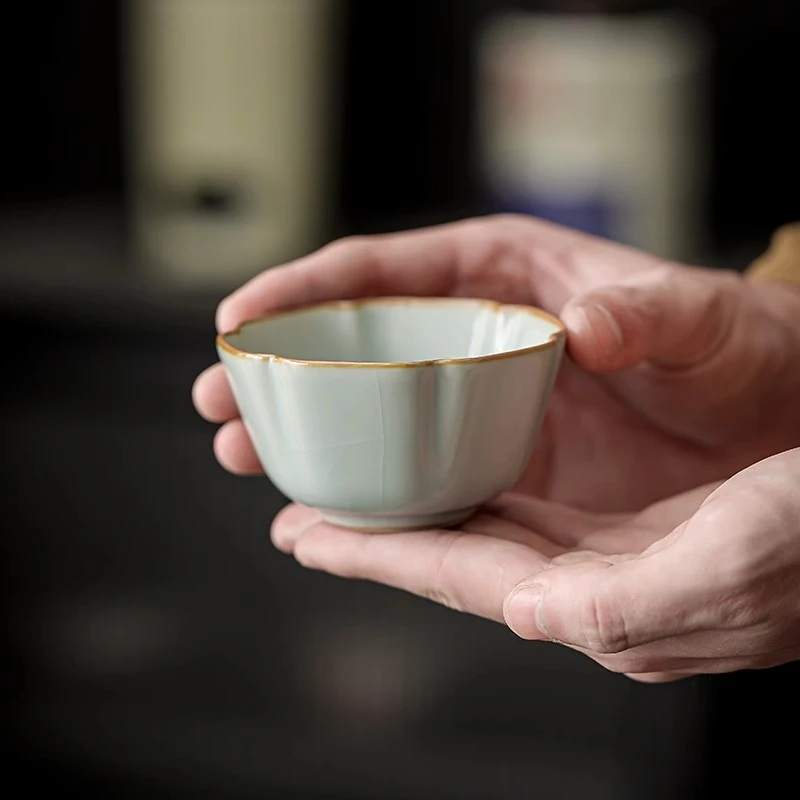 天青汝窑主人杯家用套茶杯个人专用单杯品茗杯米黄陶瓷高档茶碗具