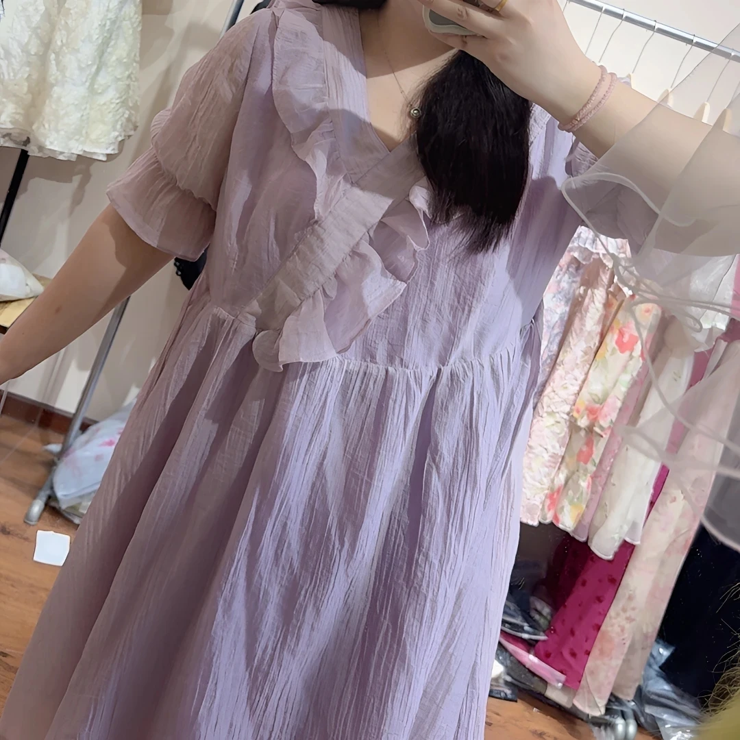 夏季胖MM中长裙连衣裙韩版宫廷风春夏纯色裙子