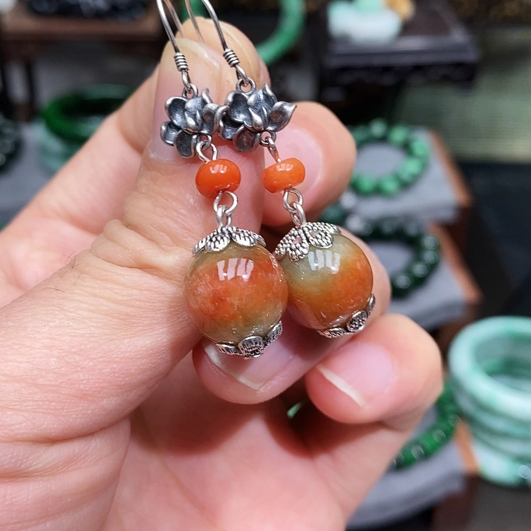 银S925镶嵌翡翠耳饰漂亮美眉