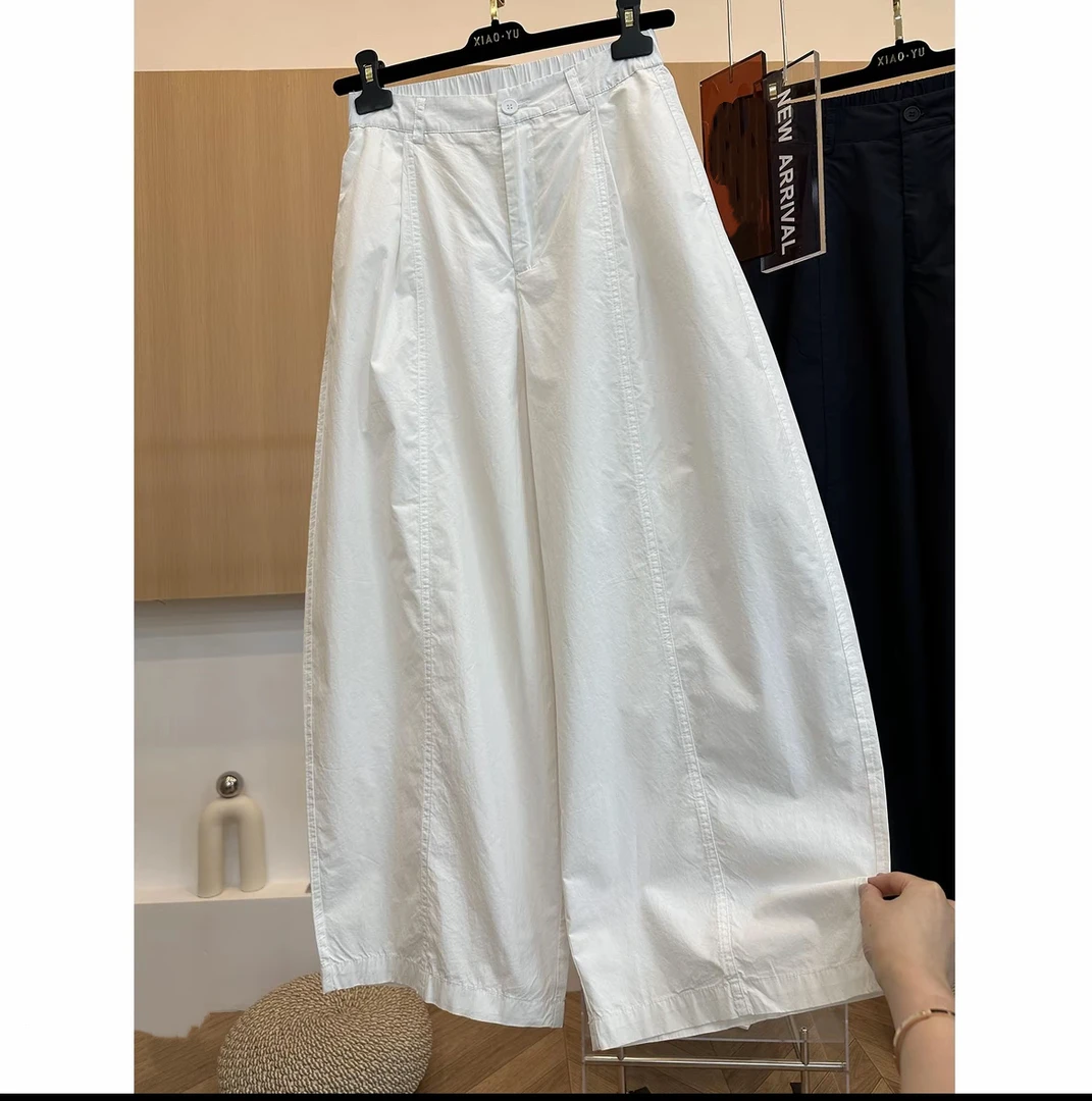 2025欧货夏季新款高级时尚百搭松紧显瘦弯刀阔腿女裤