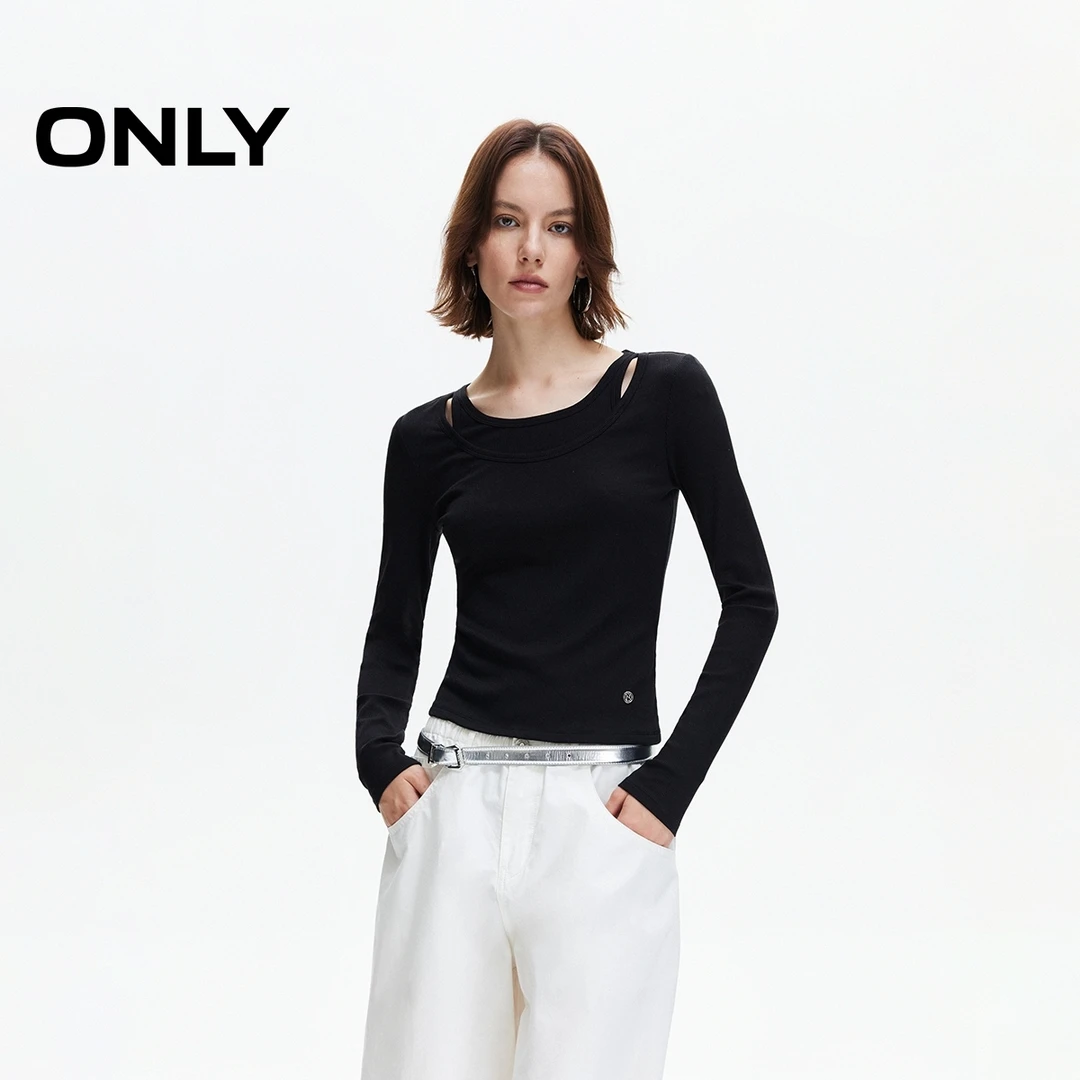 ONLY秋冬舒适亲肤显瘦假两件正肩长袖T恤休闲拍照必备|125302014