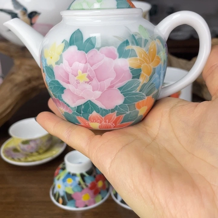 杯单壶手绘釉下彩