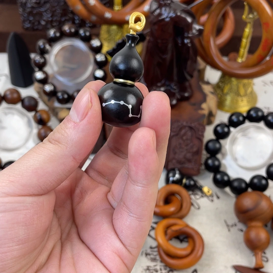 木枣木玉化镶银北斗七星开口葫芦带挂绳