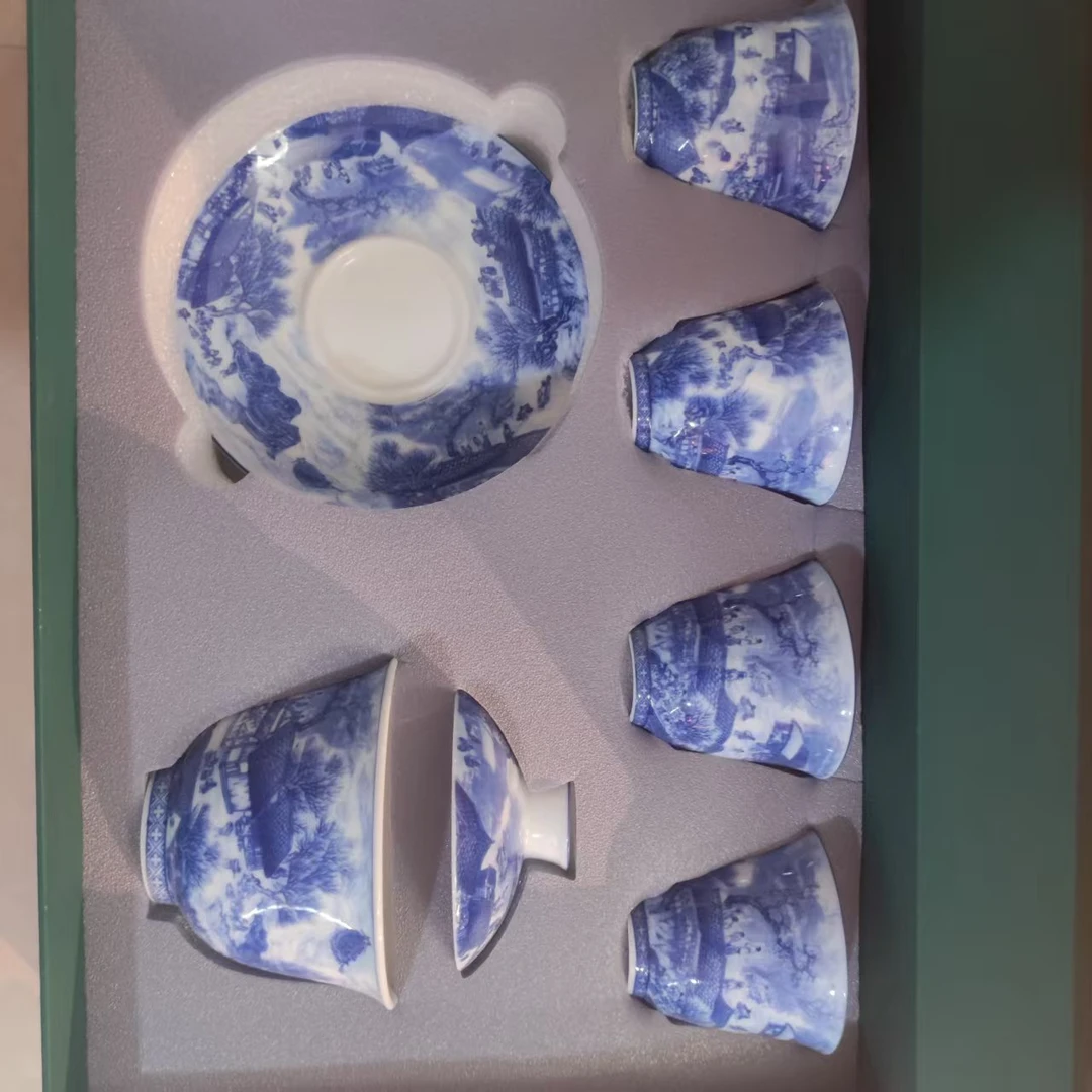德瓷 DC-518 青花瓷清明上河图盖碗套组【礼盒】