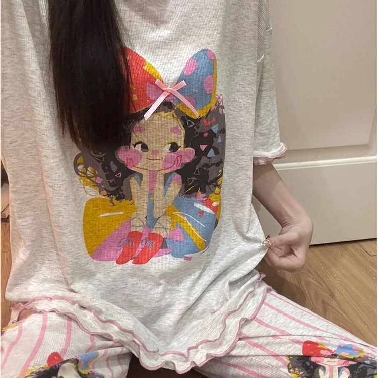 洋气减龄卡通印花短袖睡衣女2025新款夏季舒适亲肤短裤家居服套装
