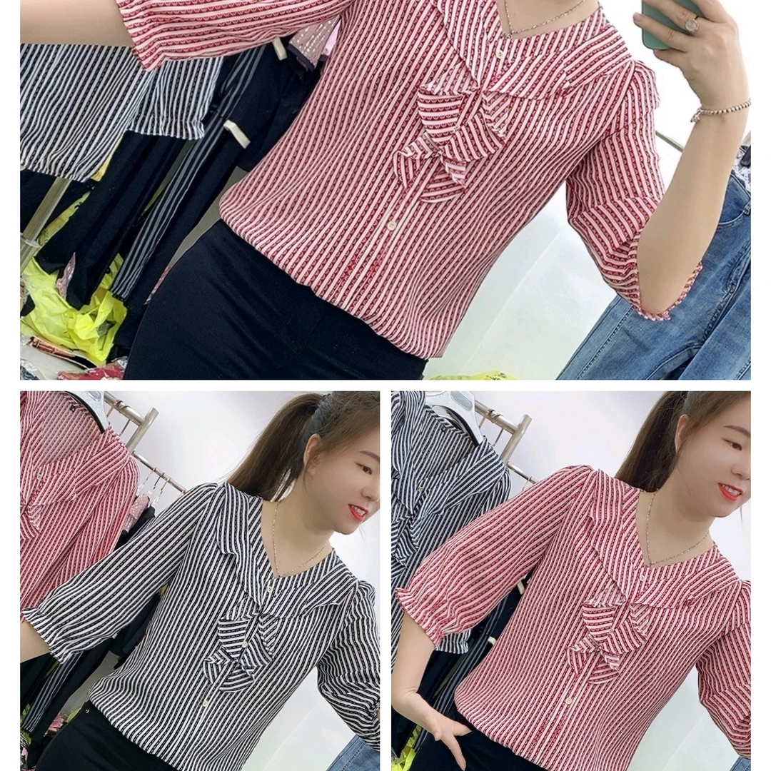 【十姐妹推荐】2025新款七分袖竖条纹衬衫秋春新款洋气百搭显瘦遮肉