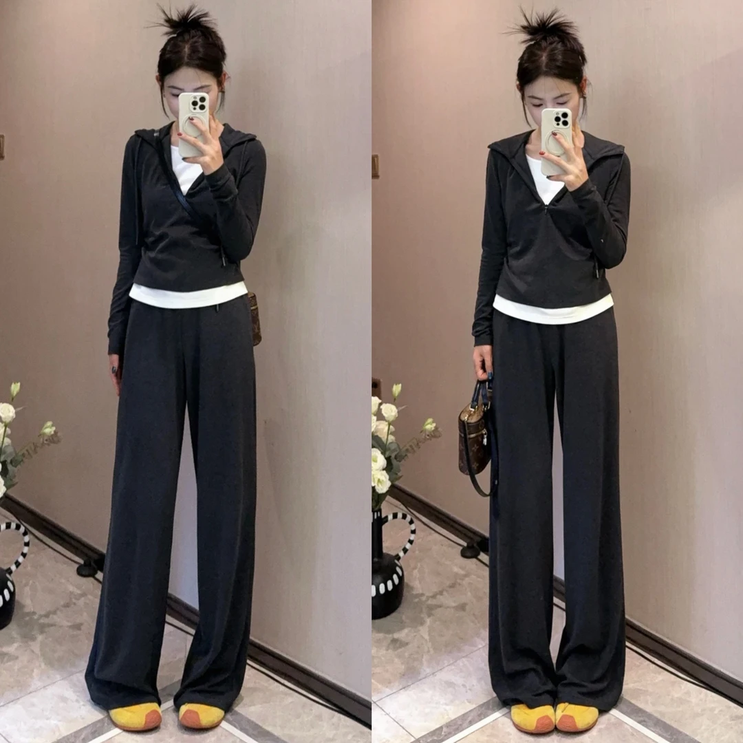 2025年秋季新款超好看两件套时尚半拉链上衣休闲裤巨显瘦套装潮流