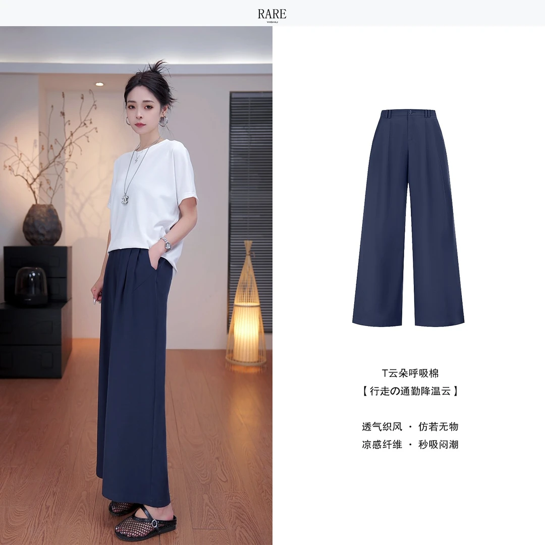 2025年夏季新款九分阔腿裤极简宽松纯色窄版显瘦休闲裤8805