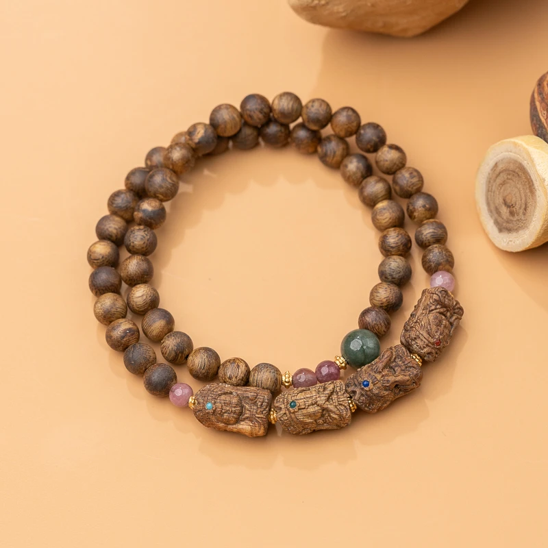 沉香沉香带宝莺歌绿奇楠6mm四不佛双圈手串