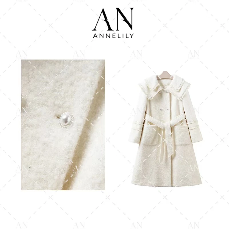 ANNELILY【白意】冬季气质轻奢百搭长款羽绒服外套AW2412091