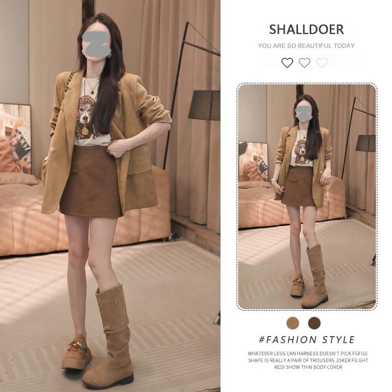 巨好看的秋装一整套女2025新款西装外套+纯色高腰半身裙两件套