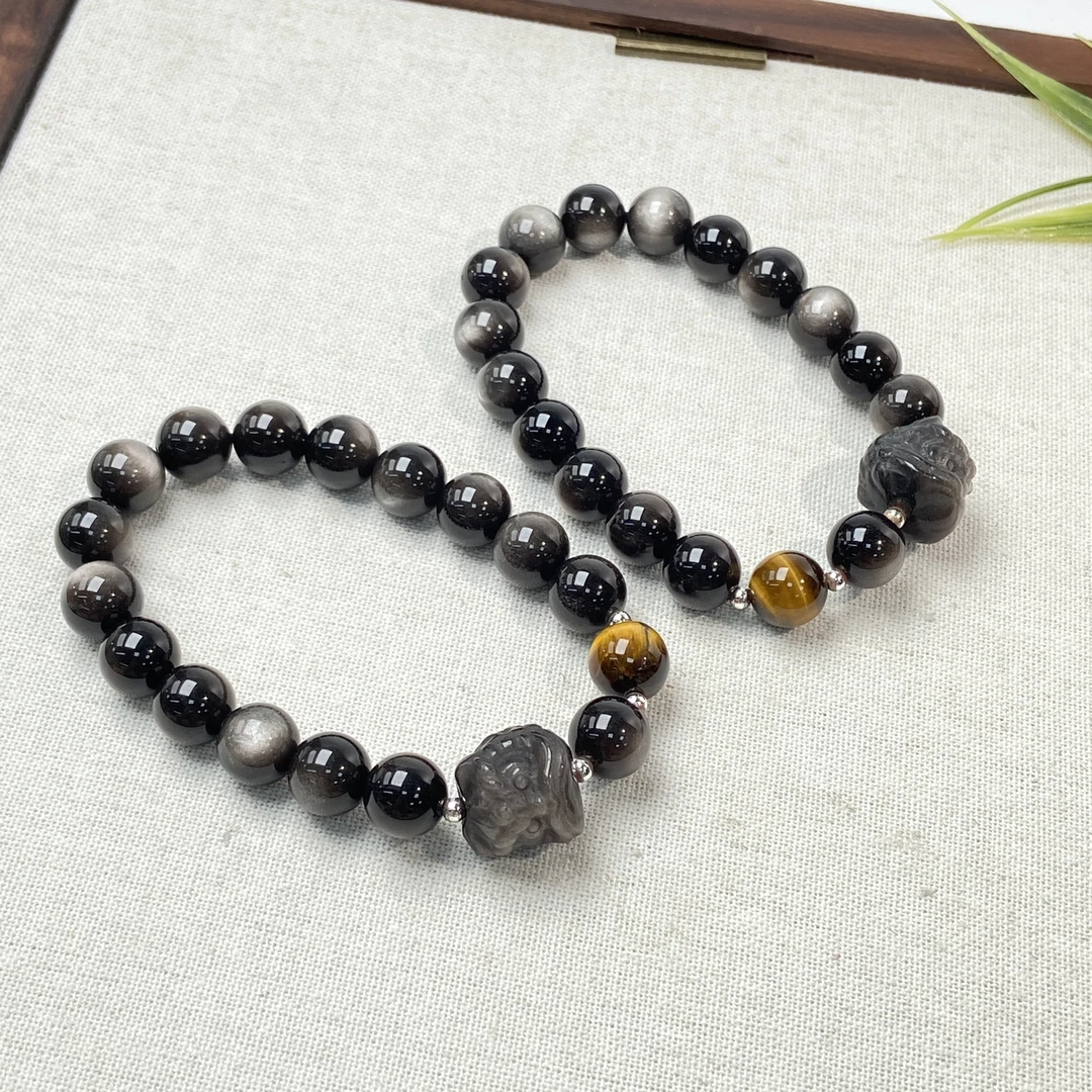 【星浩珠宝】夜影金瞳-银耀石diy手串4-10T01L832【多样性发1件】10mm