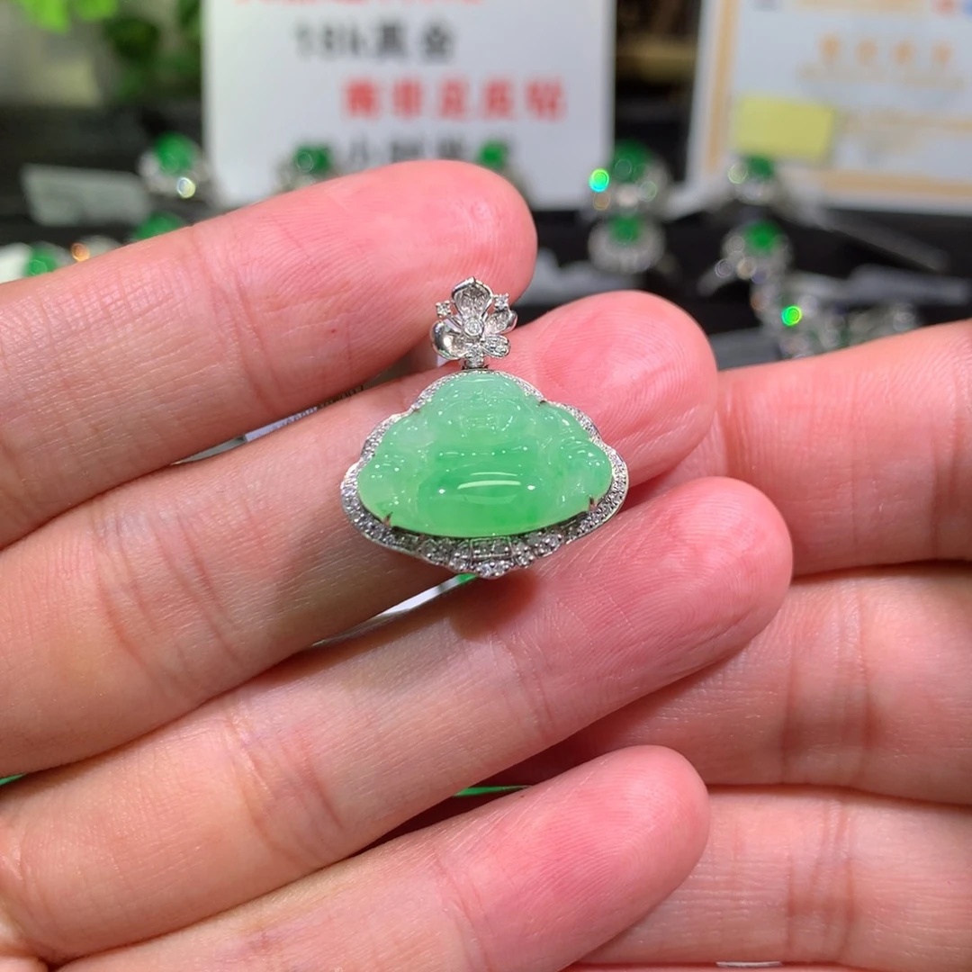 【闪购商品】翡翠吊坠(不含链)18K金镶嵌佛公