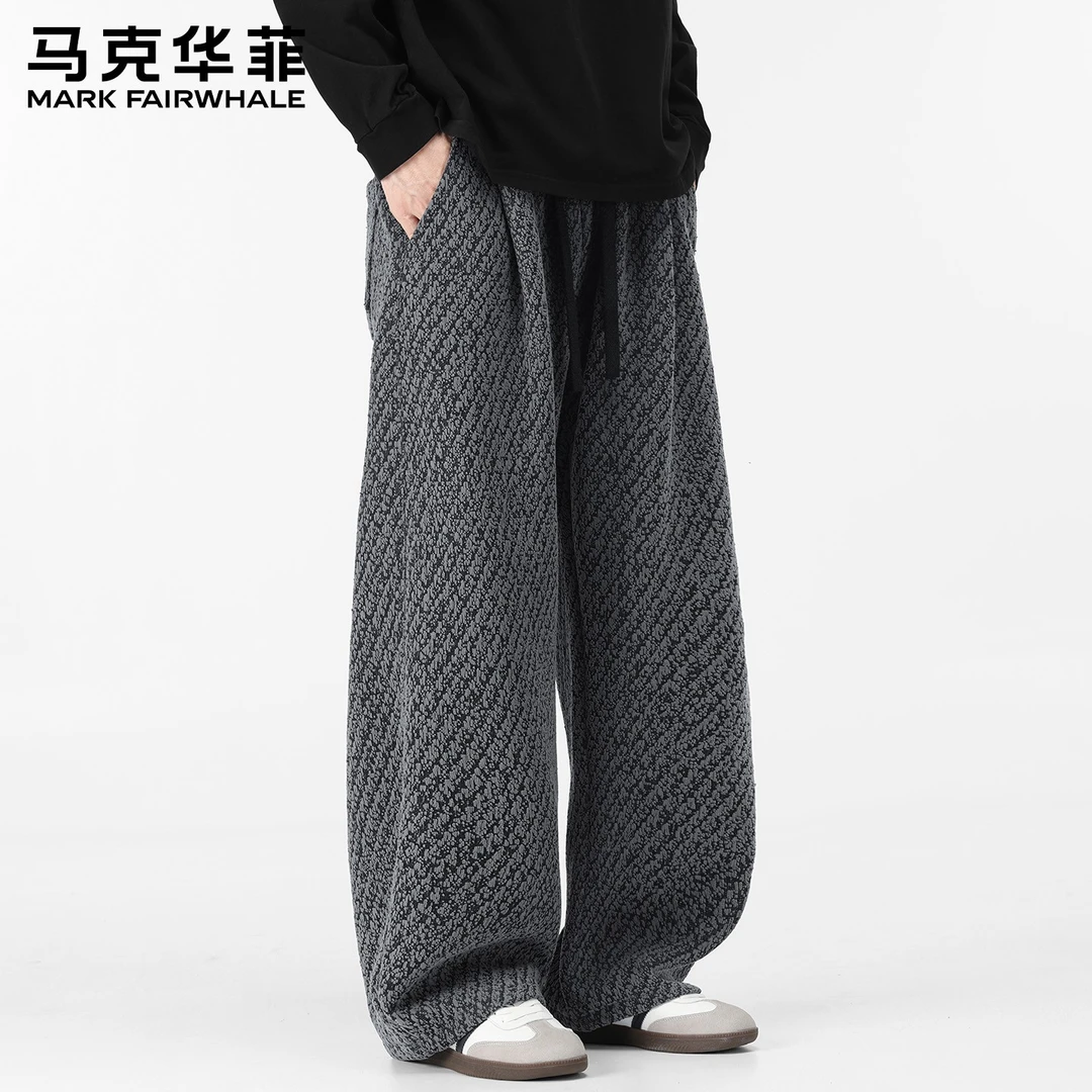 马克华菲高级感弯刀裤男秋冬季新款潮牌时尚纹理运动阔腿休闲裤子
