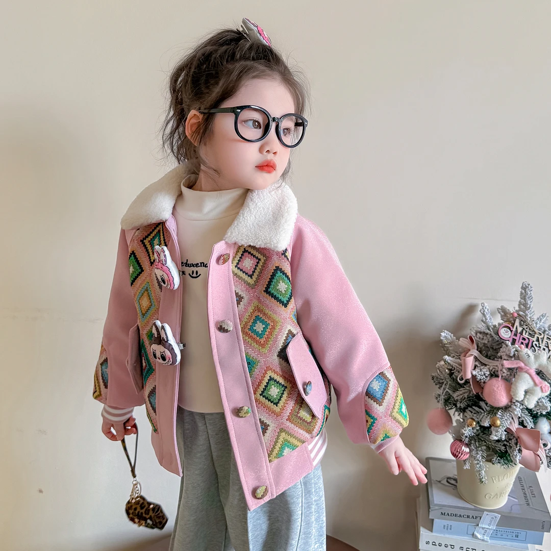 女童夹棉外套儿童秋冬装新款韩版洋气加厚女宝宝冬季卡通棒球服潮