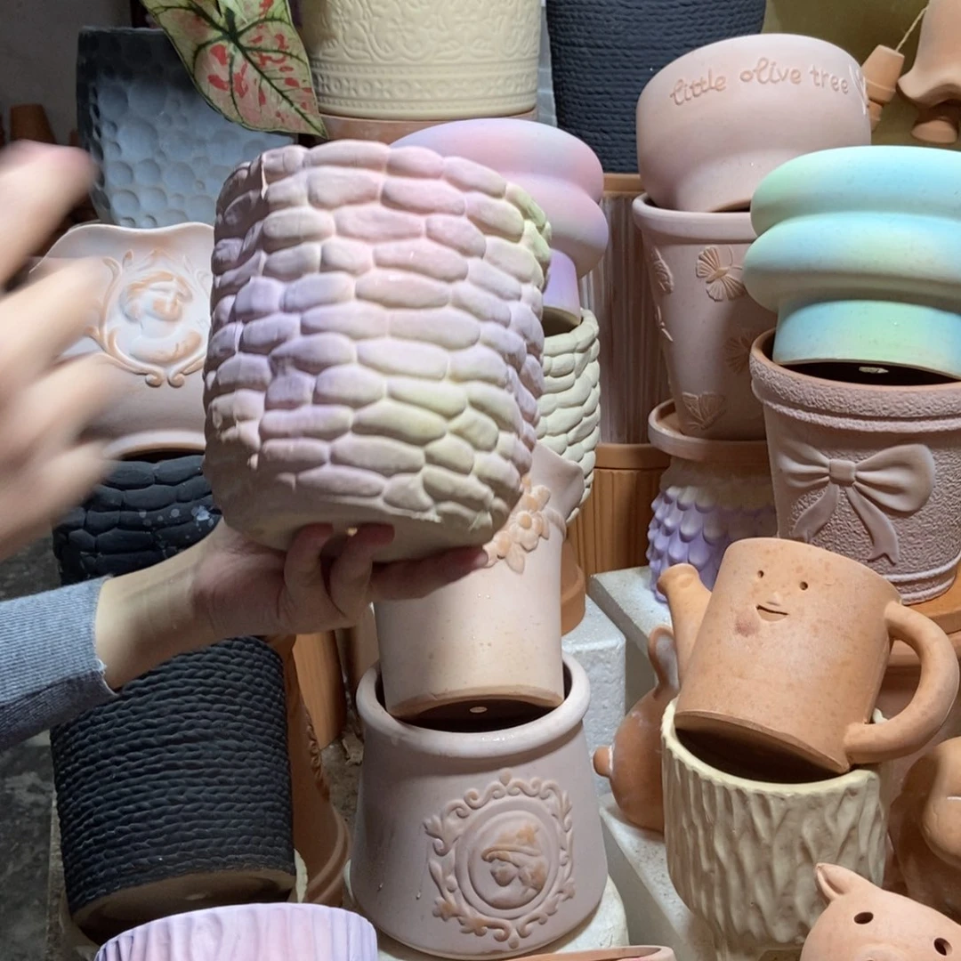 15×15彩色石头盆 粗陶1个