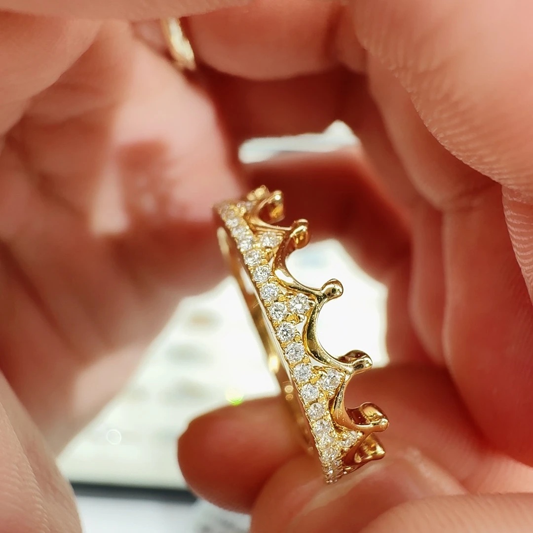 钻石戒指/指环18K金镶嵌K黄戒指2.76g