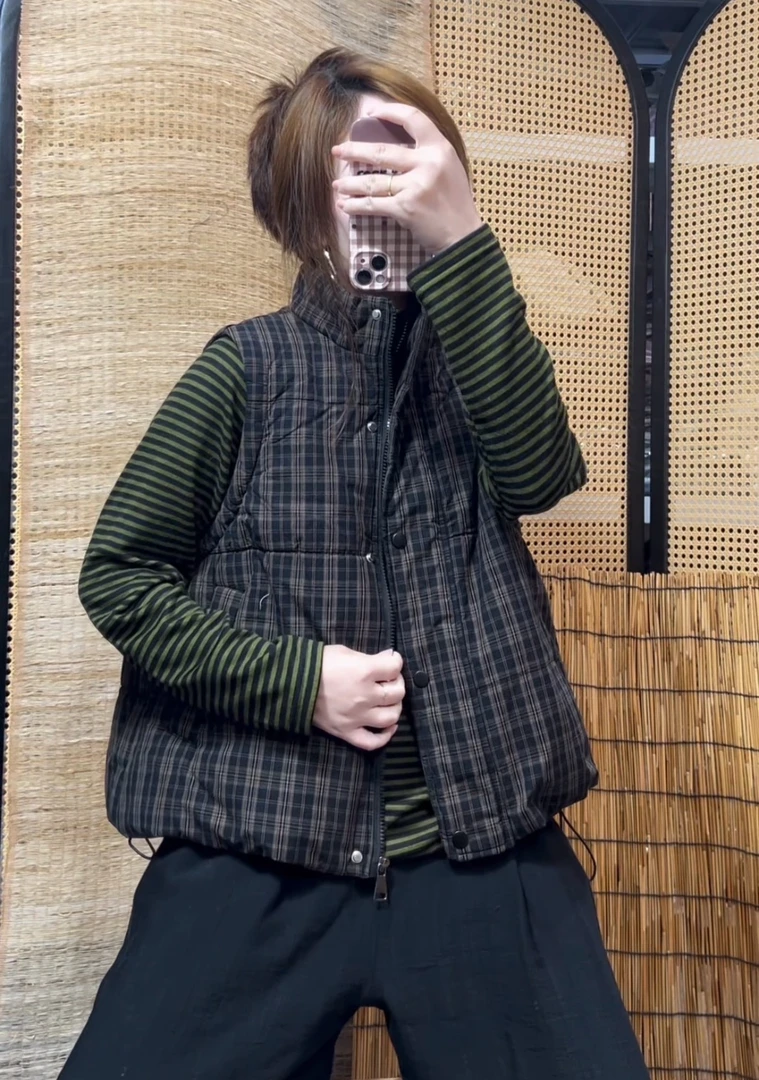 2025秋冬新款彩色格子无袖马甲加厚减龄洋气时尚马甲冬季棉服2533