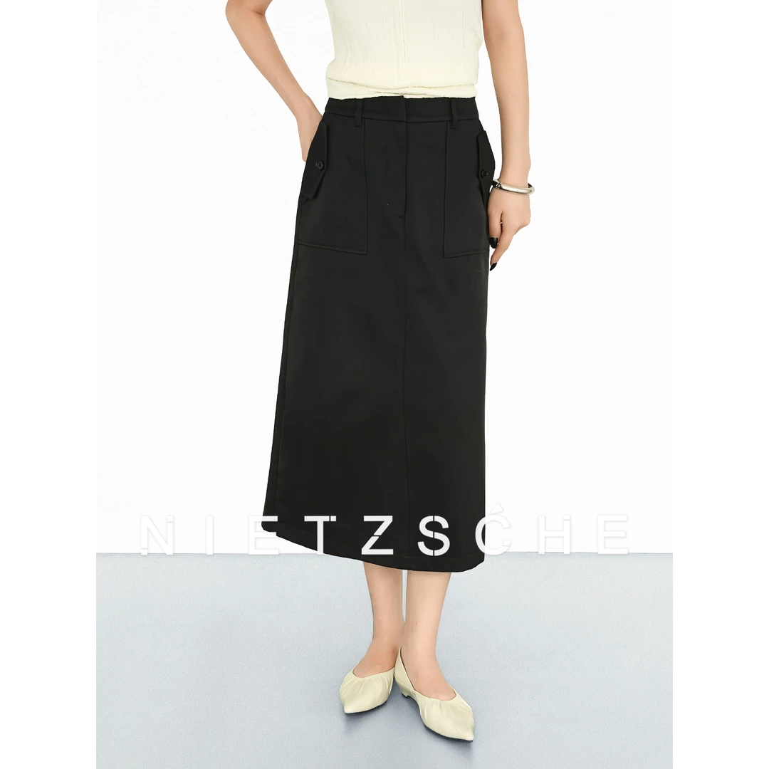 尼采 官方直营｜随手搭工装裙｜简约通勤百搭显瘦贴袋半身裙71136