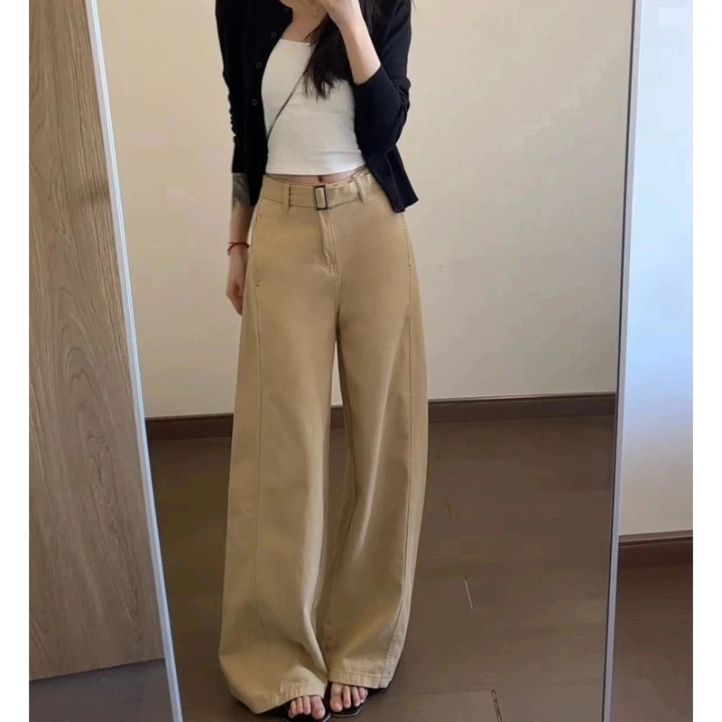大码胖mm定制2025早秋新款高腰牛仔裤女宽松显瘦休闲阔腿裤配腰带