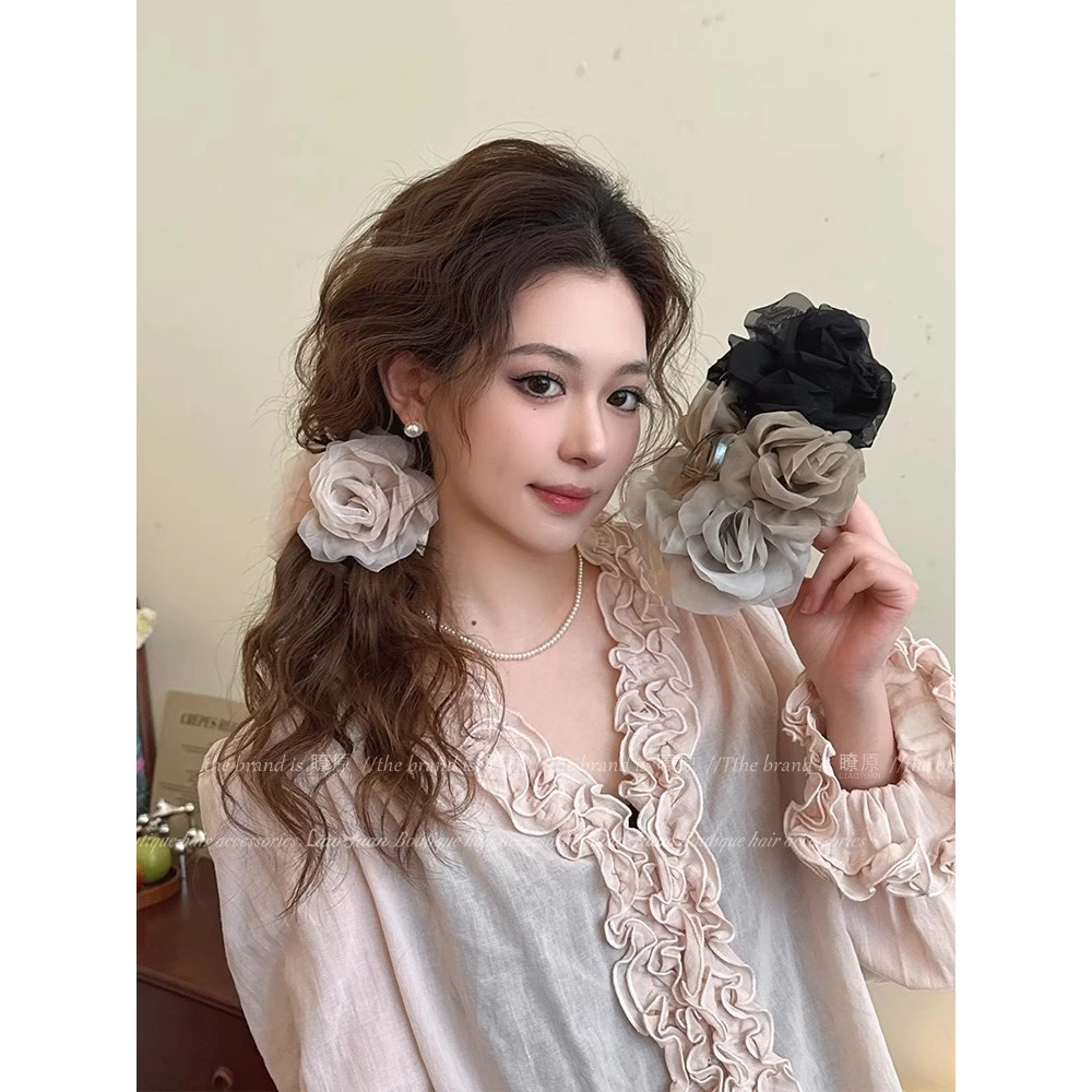 仙气不止~超仙ins花朵抓夹高级感甜美发夹女后脑勺发卡鲨鱼夹大号