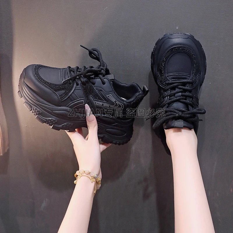 X 网红时尚水钻老爹鞋女款2025爆款洋气百搭厚底增高休闲运动鞋子