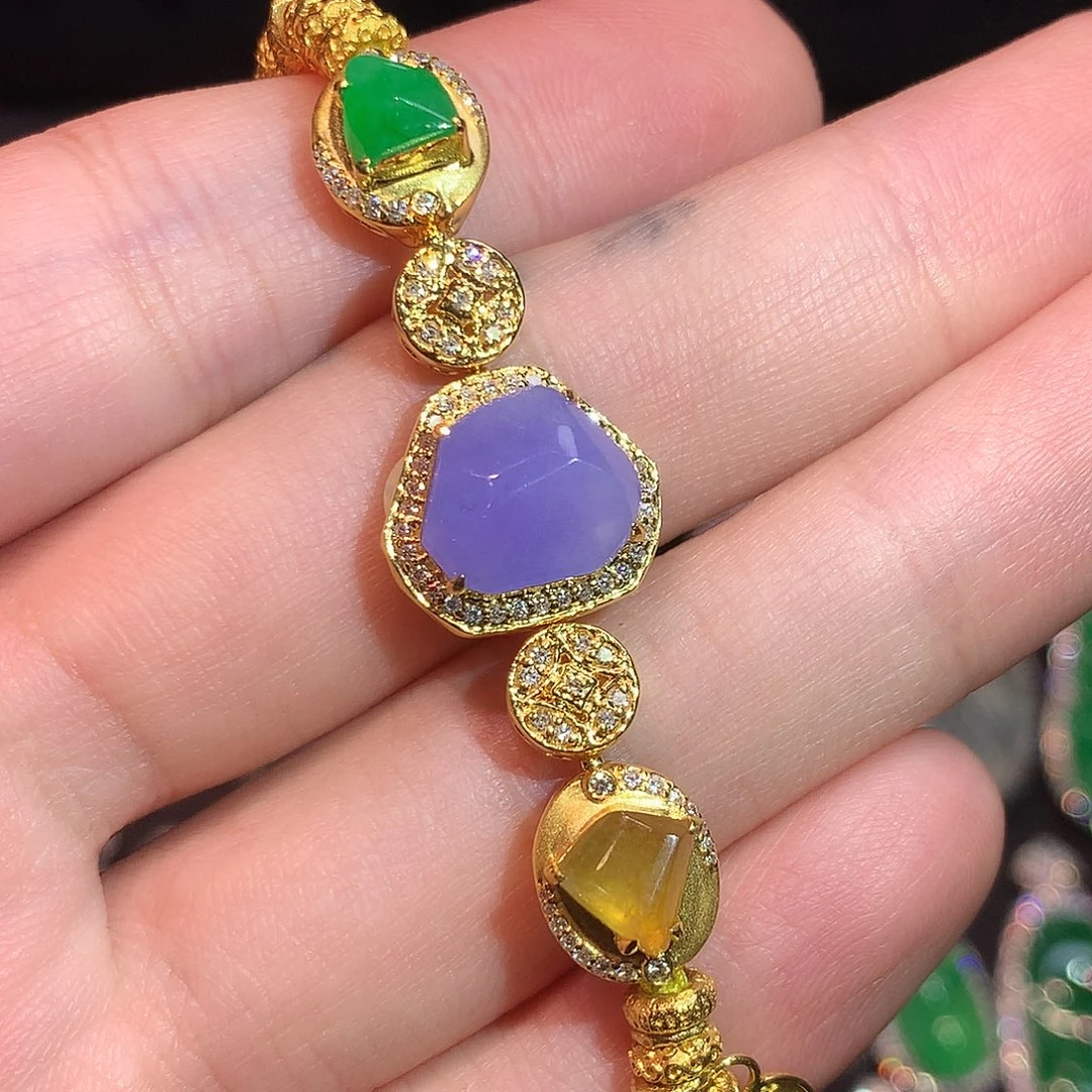 翡翠18K金镶嵌手链精工重金盘缠钱串子手链