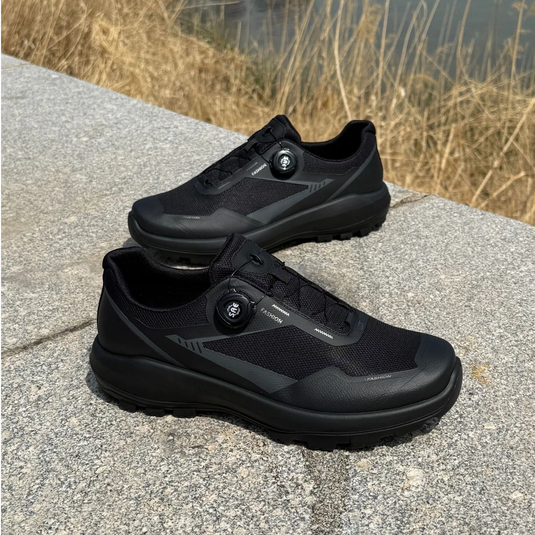 夏季男士新款户外休闲登山运动网面鞋透气轻便增高软底高旋钮