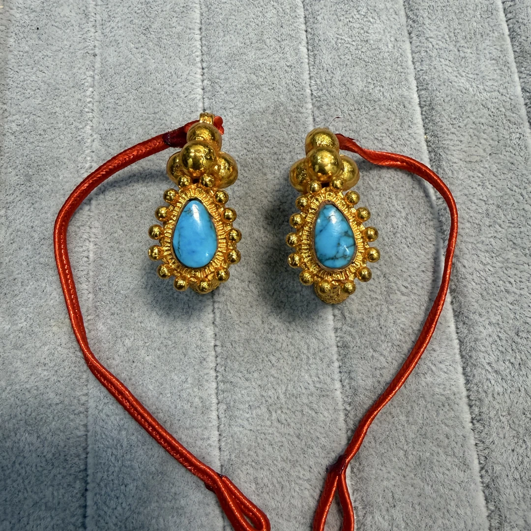 铜合金大理石耳饰 铜合金尼泊尔纯手工耳环大号