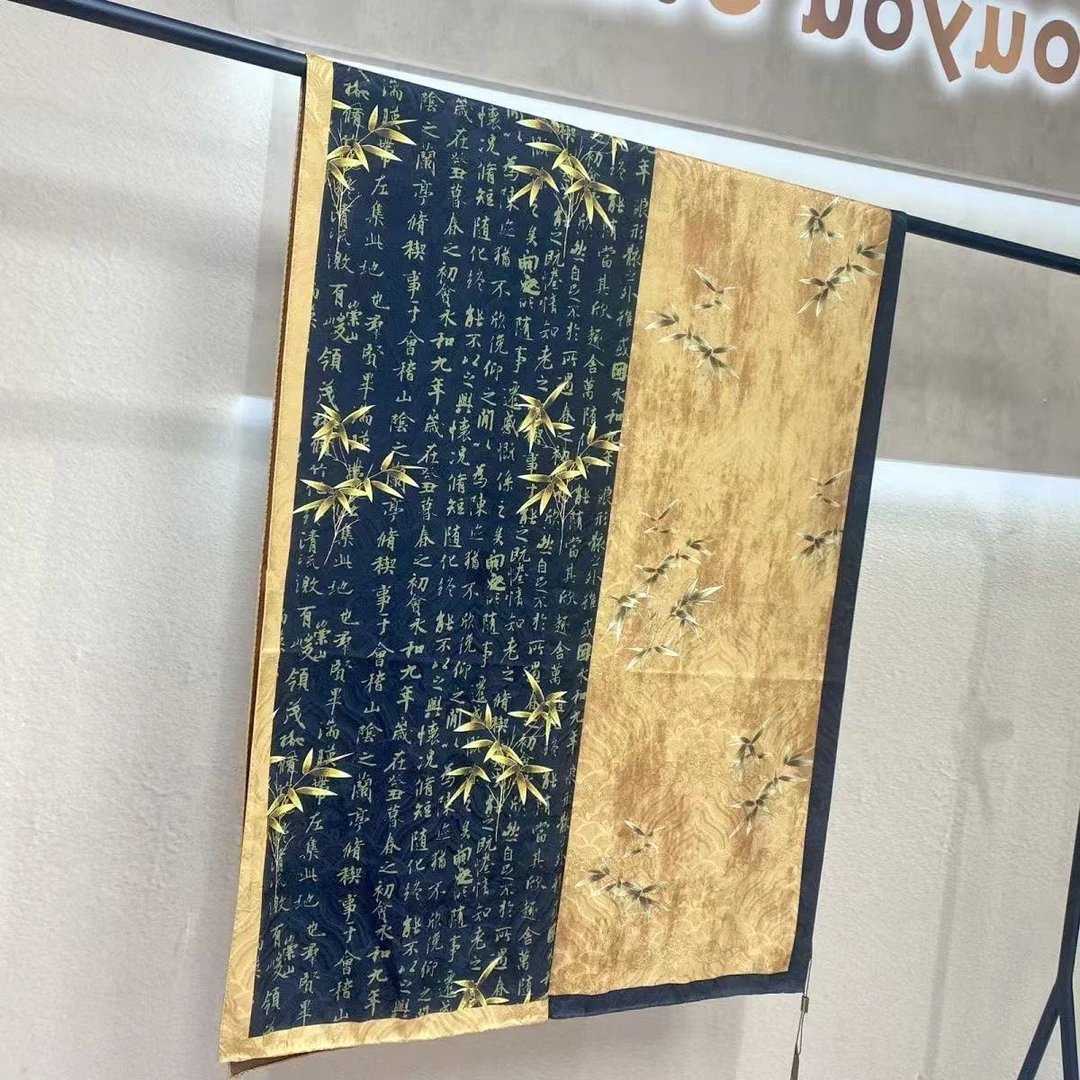 【金竹赋】70*180气质蓝色休闲女士丝巾双面印花围巾时尚百搭披肩