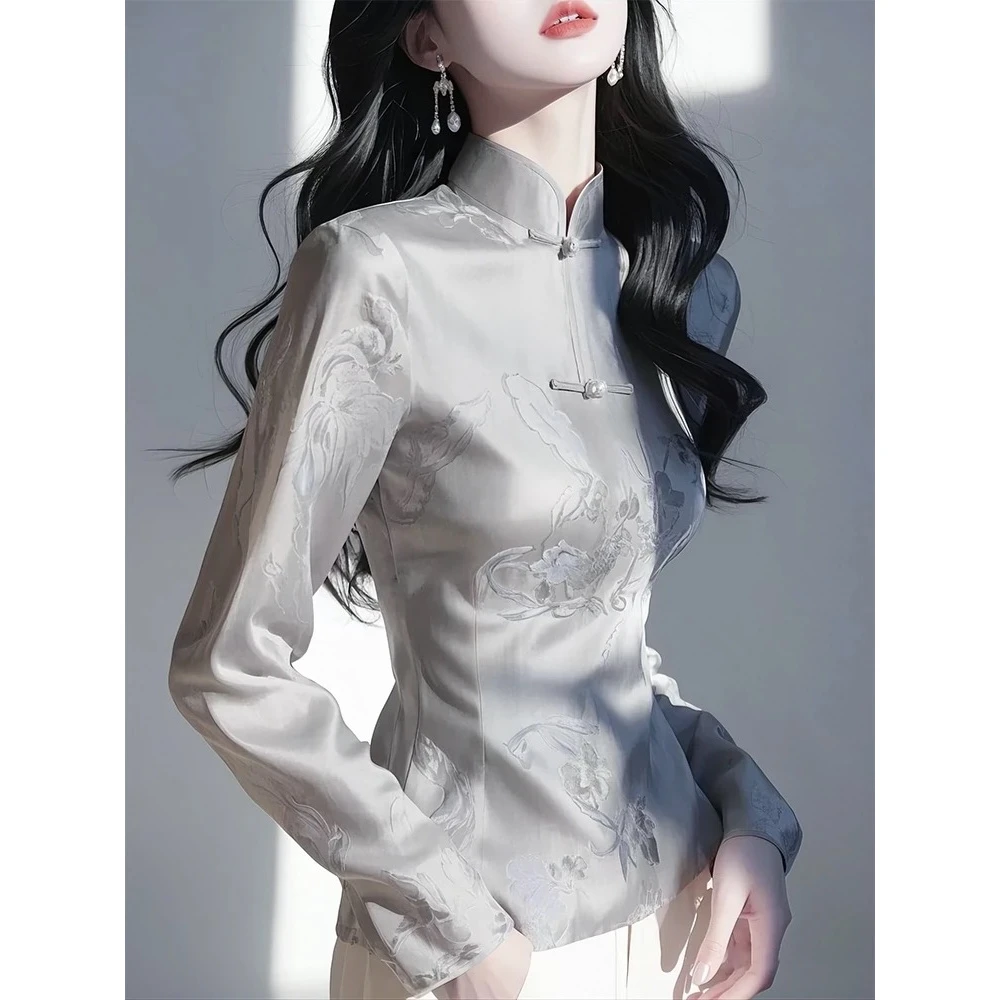 新中式国风刺绣高端刺绣衬衫女春季新款复古气质收腰盘扣小众上衣