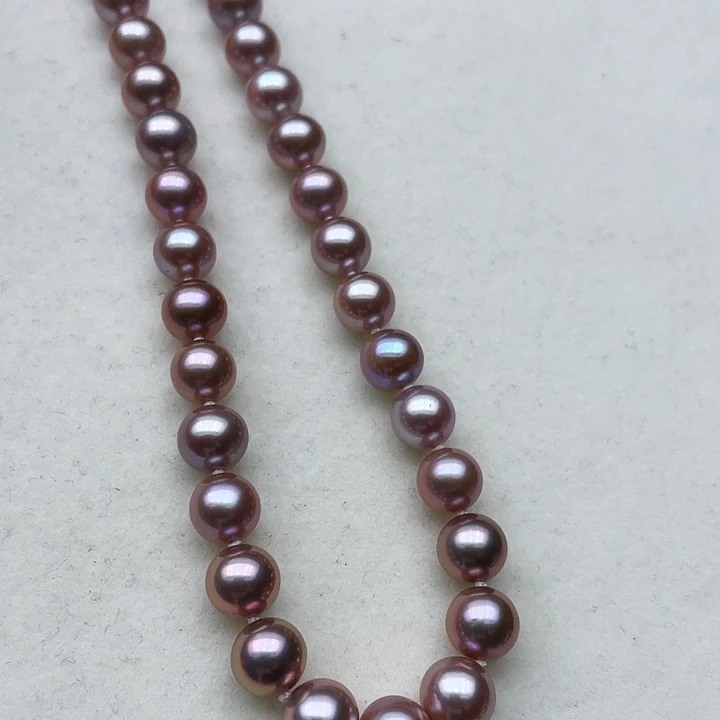 淡水珍珠颈饰银S925镶嵌卡8➕高品极光帝王紫炫金属光