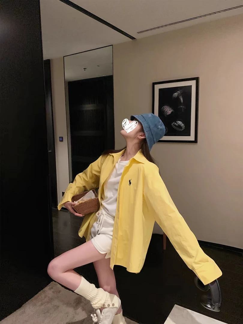 早安可可|松弛法则 小马刺绣黄色衬衫女洋气宽松慵懒风长袖上衣春