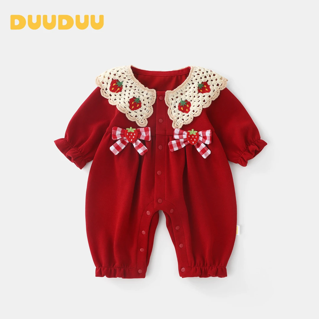 DUUDUU女宝宝红色公主哈衣春秋季外出服婴儿可爱连体衣新生儿爬服