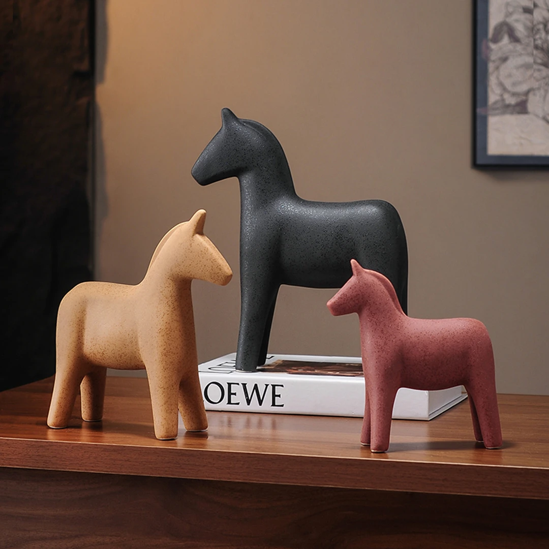 中古侘寂风陶瓷马客厅电视柜酒柜玄关创意摆件高级感小众乔迁礼物