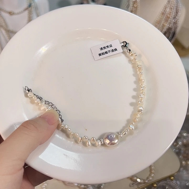 银S925镶嵌淡水珍珠时尚设计款天然淡水珍珠