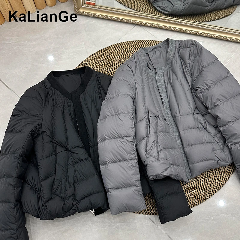 卡莲格/极简风轻薄圆领棉服外套女冬季新款高级感羽绒手塞棉棉衣