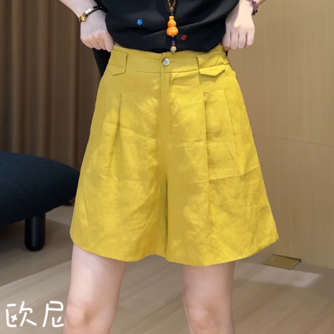 欧尼私服 2025夏新款设计感洋气黄色百搭宽松短裤阔腿裤2507C3901